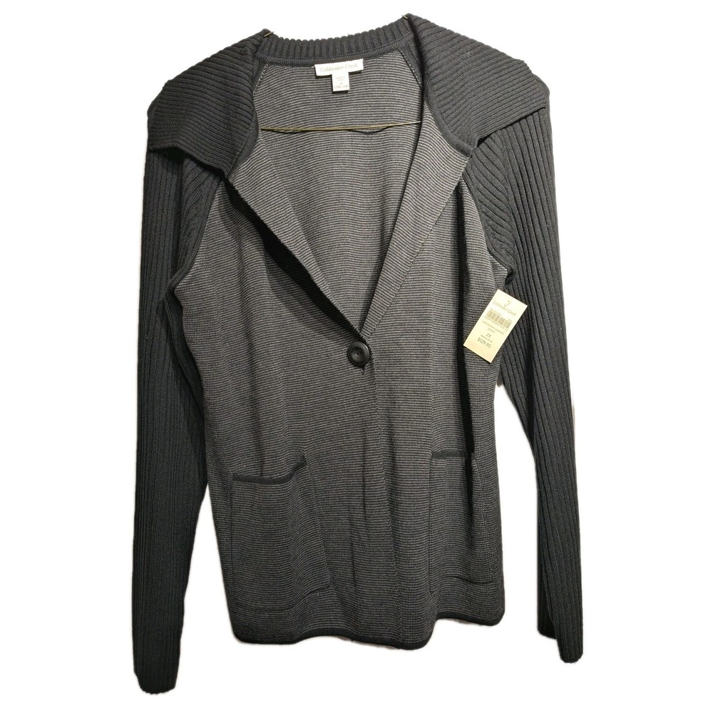 Coldwater Creek Cardigan Sweater Women 2X Blk/Gry Wool Blend 1 Button Pocket NWT